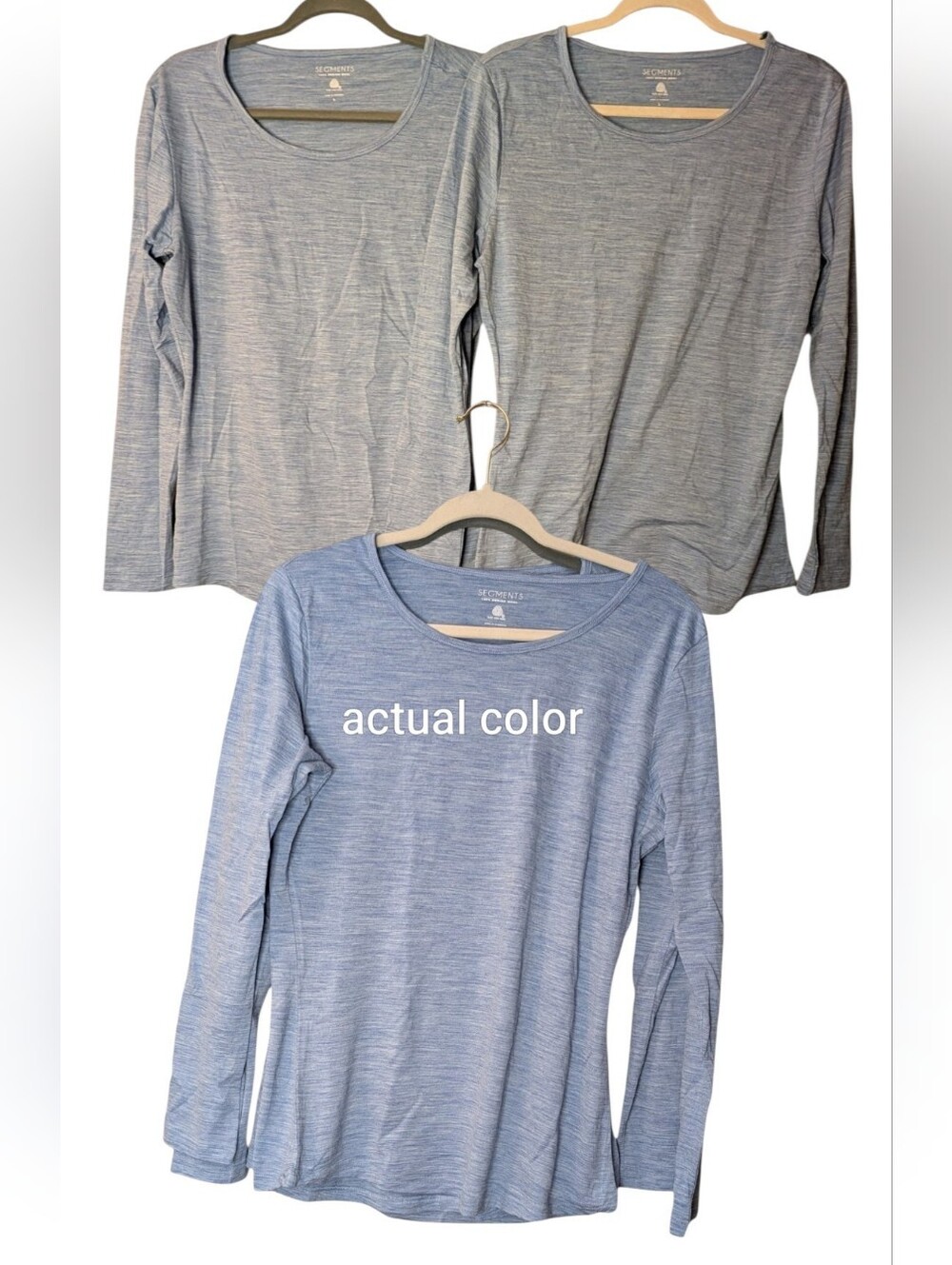 Lot of 2 Seg'ments 100% Merino Wool Base Layer Tops Blue Heather Size Large